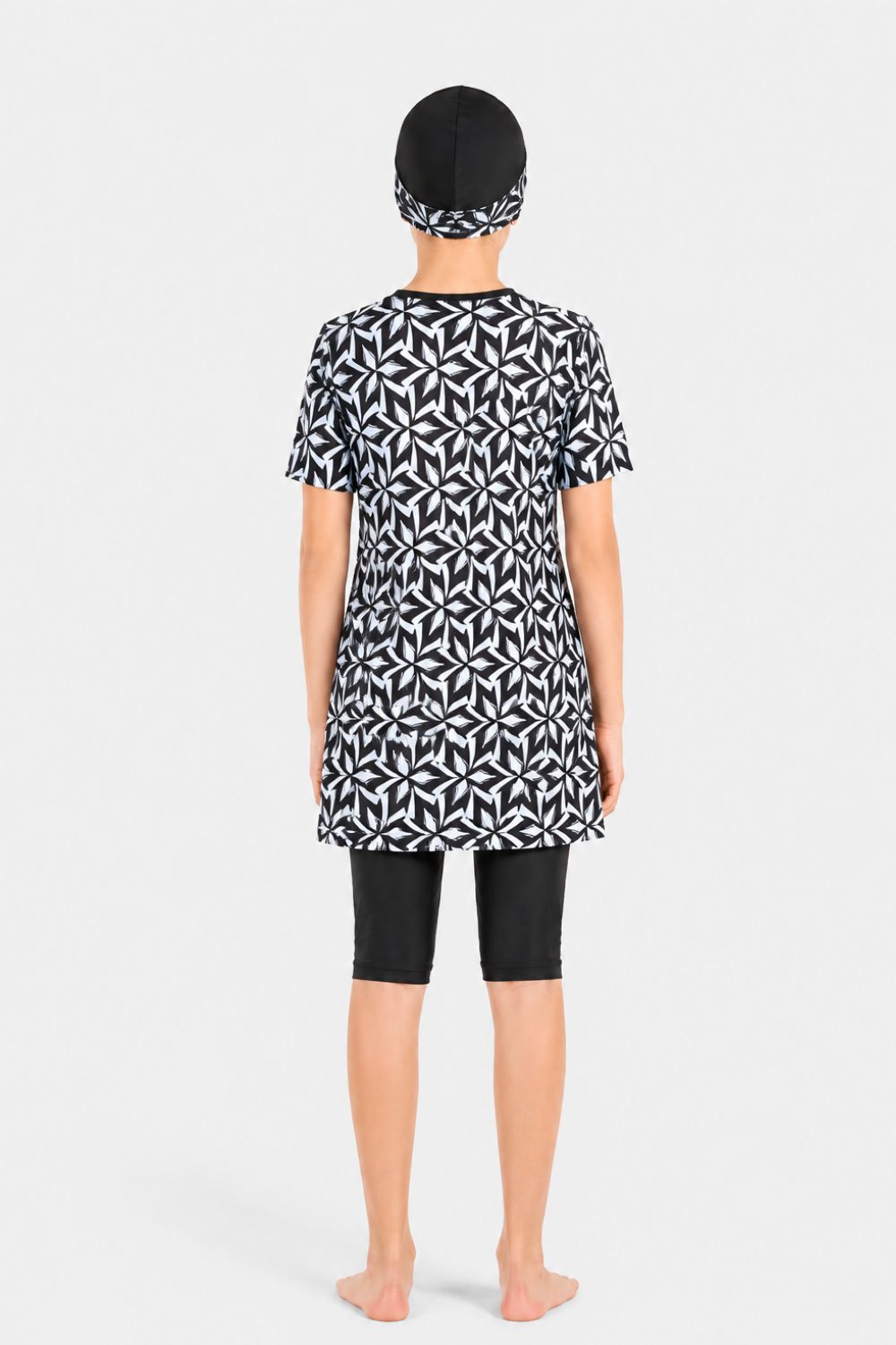 Girls' Monochrome Leaf Swimwear