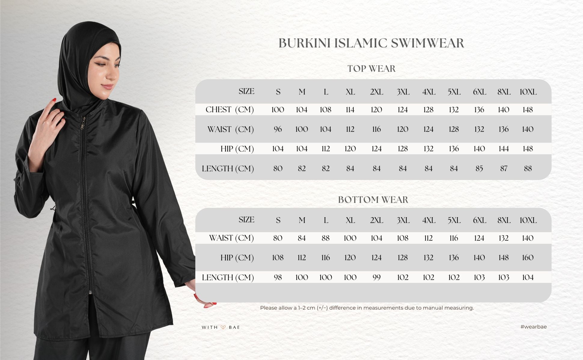BAE Modest women’s mid-length full sleeves solid color burkini with hijab, modest swimwear for women, suitable for swimming and beachwear