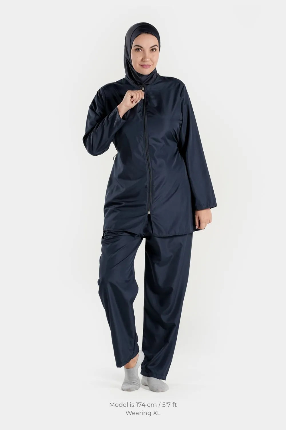 BAE Modest women's plus size burkini with full sleeves, solid color, includes hijab, suitable for modest swimwear, size 3XL-5XL.