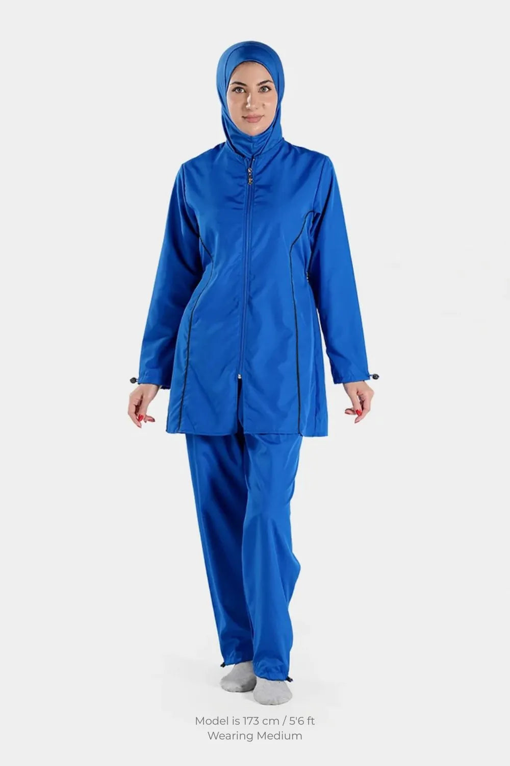 BAE Modest burkini swimsuit with half-length sleeves and hijab, providing full coverage for modest swimming.