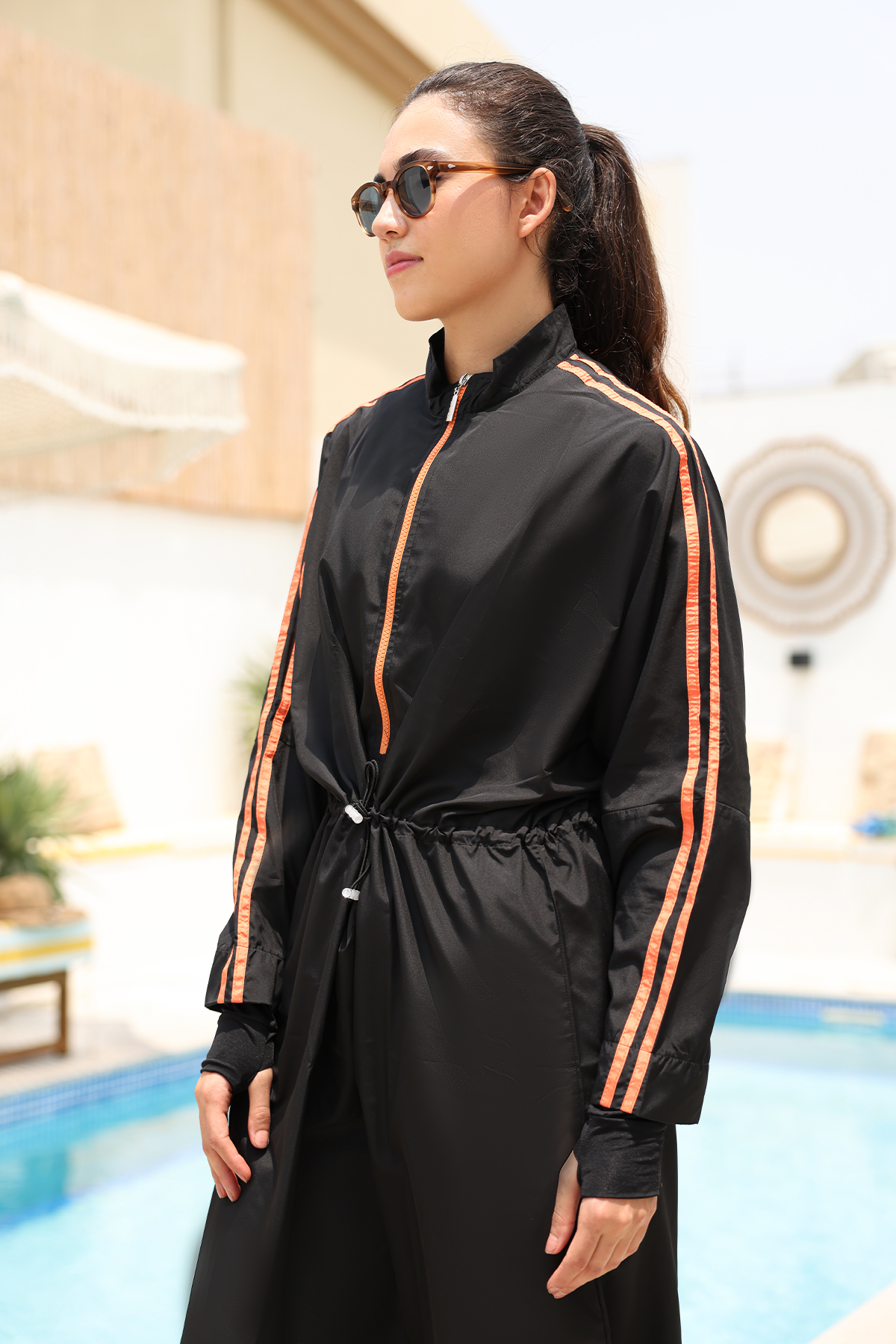 Hayaa+ Black with Orange Stripes Extra Long Burkini