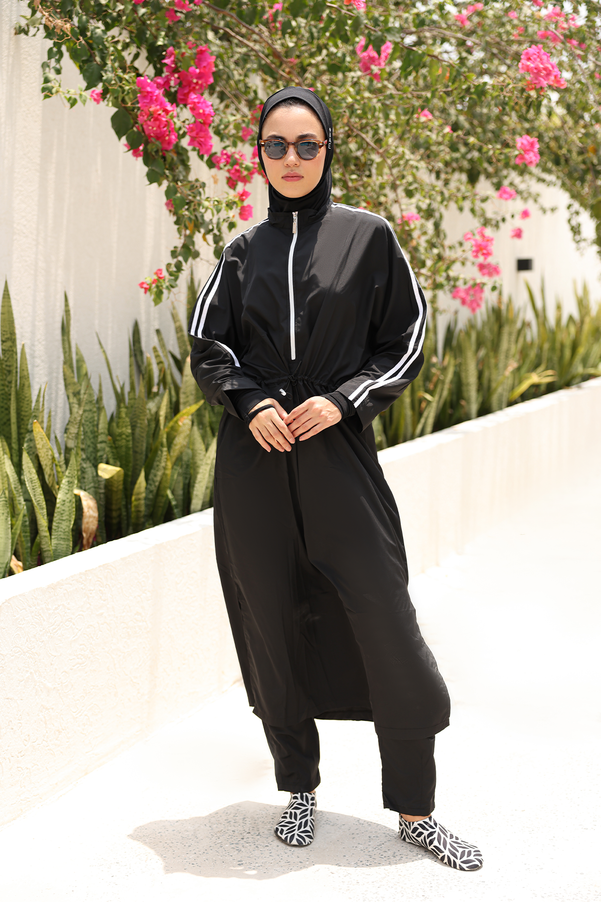 Hayaa+ Black with White Stripes Extra Long Burkini