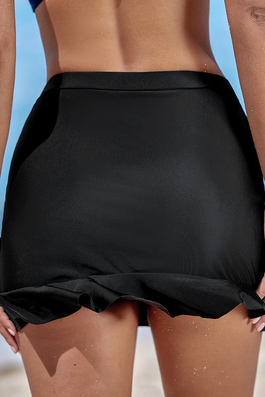 BAE Black Ruffled & Shirred Swim Skirt