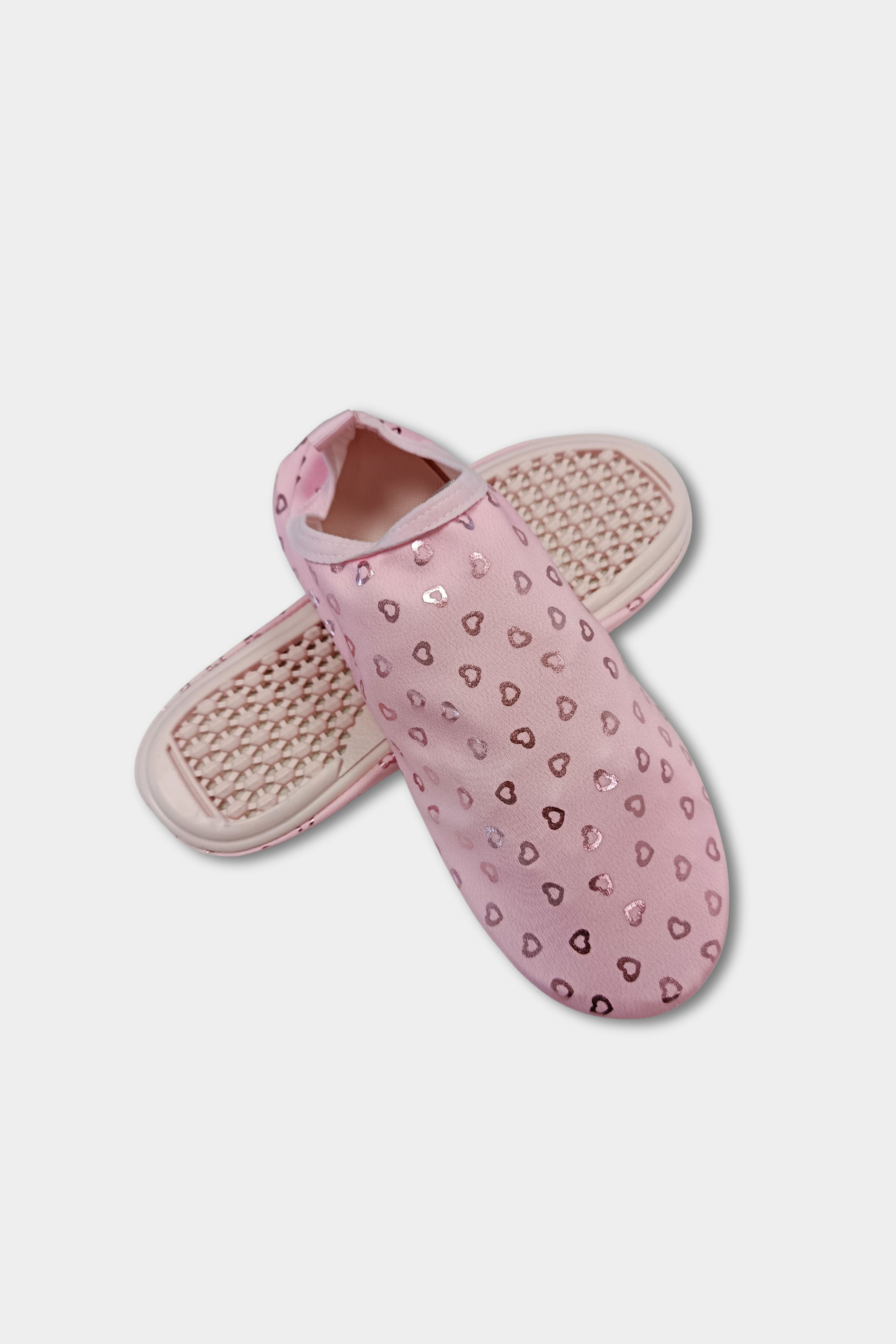 Thick Sole Beach Shoes | Pink Heart Print Quick-Dry Water Shoes | Anti-Slip Aqua Shoes for Beach & Pool
