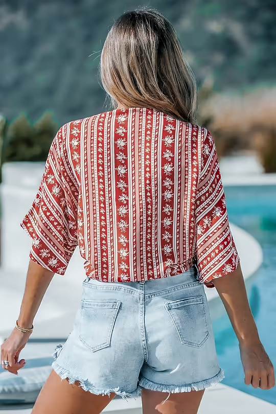 BAE Red Open Front Tie-Waist Boho Cover-Up Top