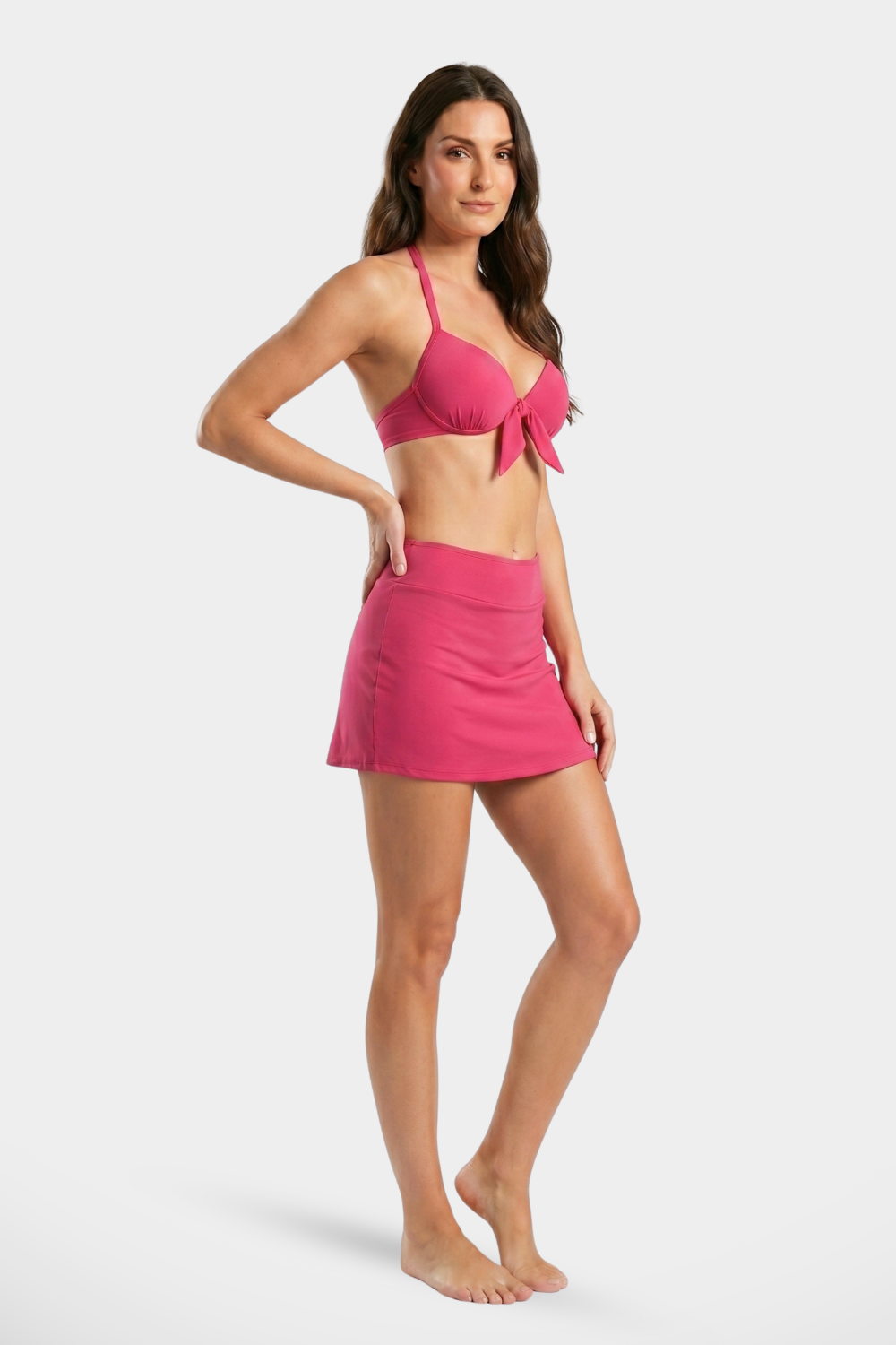 Women's BAE Modest two-piece bikini swimsuit with a matching skirt, featuring a stylish and modest design for beachwear.