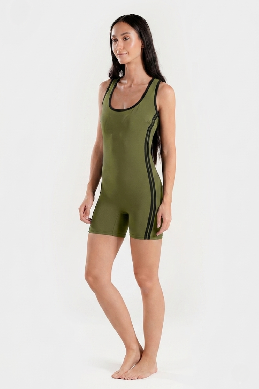 Women’s Athletic One-Piece Swimsuit with Contrast Piping