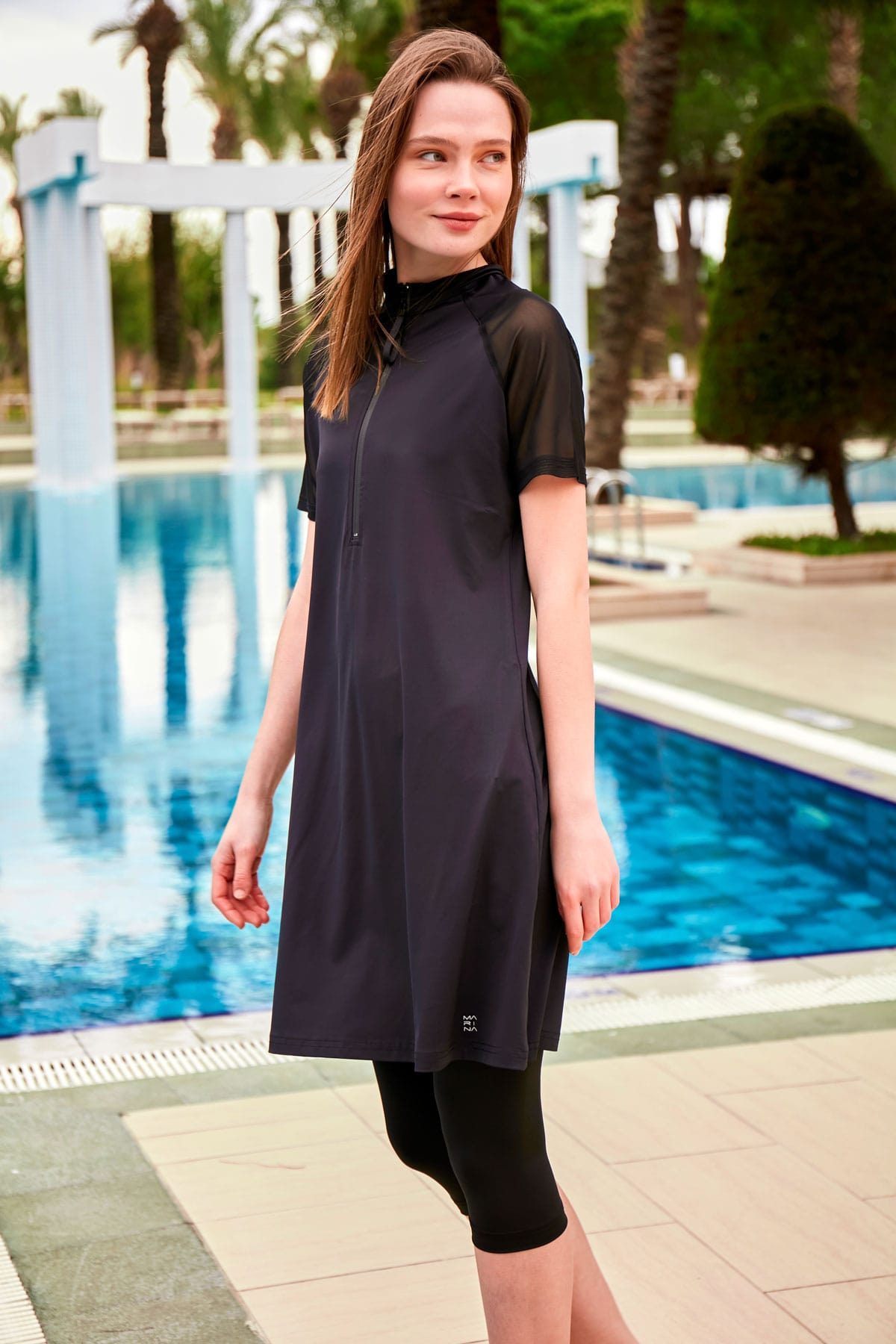 Black Elegant Half Burkini Swimwear