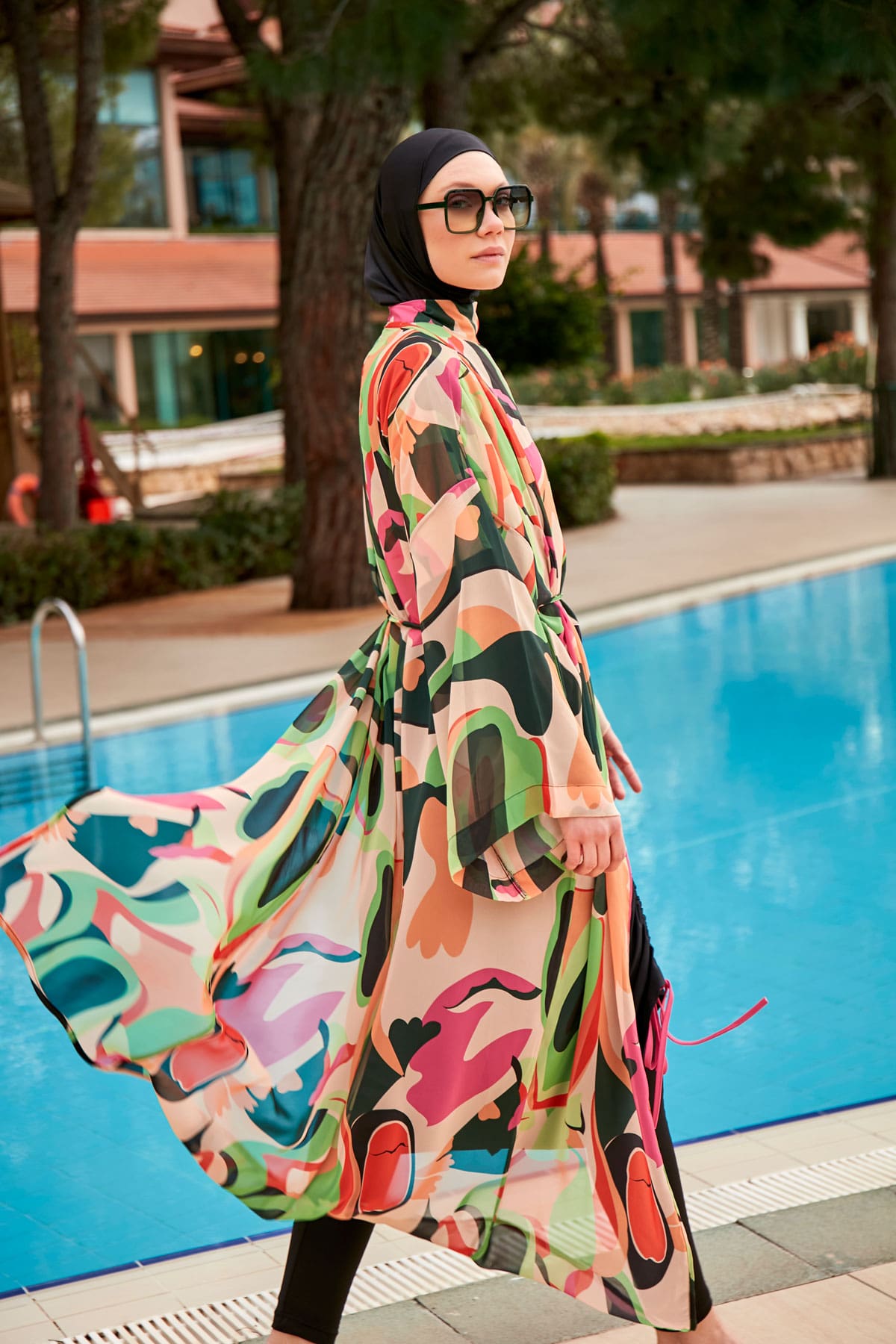 Free Flow Black 4-Piece Full-Coverage Modest Swimwear