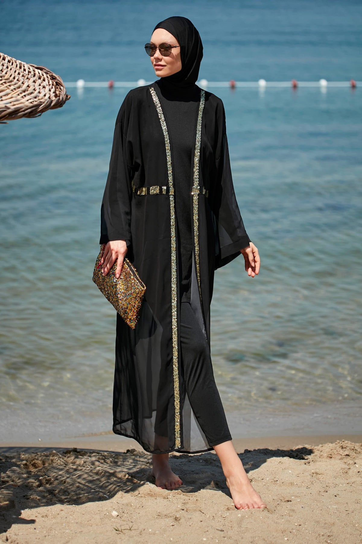 Black Sequined Cover-up Kimono