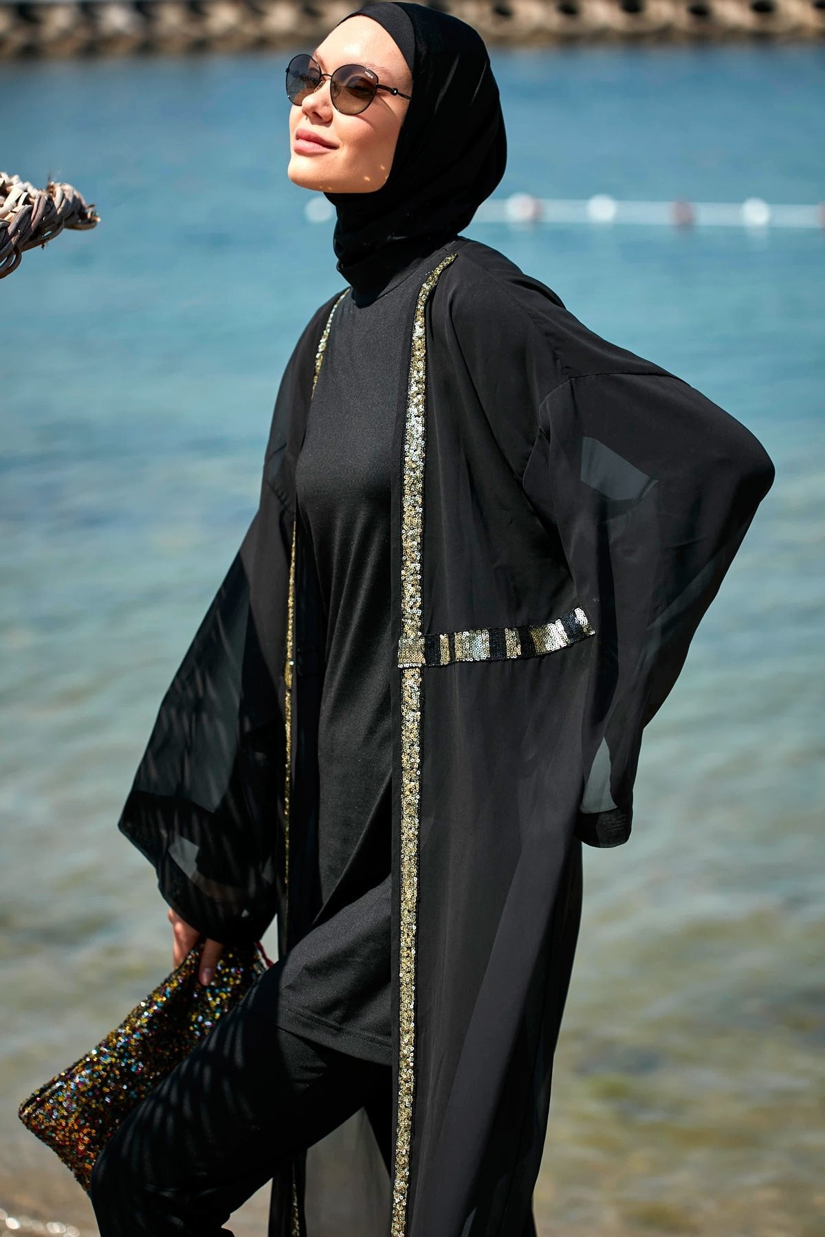 Black Sequined Cover-up Kimono