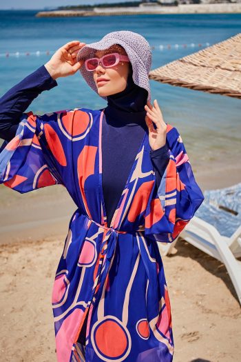 Elegant Blue Beach Cover-up Kimono