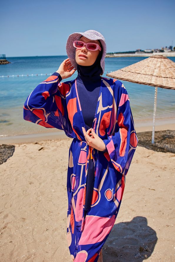 Elegant Blue Beach Cover-up Kimono