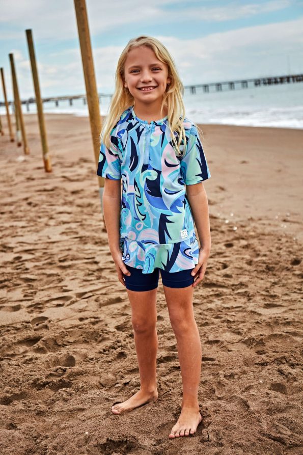 Navy Blue Aqua Elegant Girls Swimwear