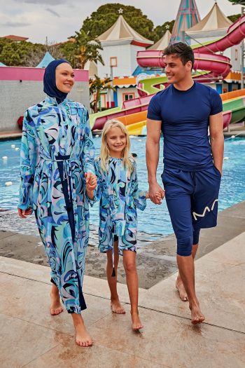 Navy Blue Aqua Elegant Beach Cover-up Kimono for Girl (Kids)