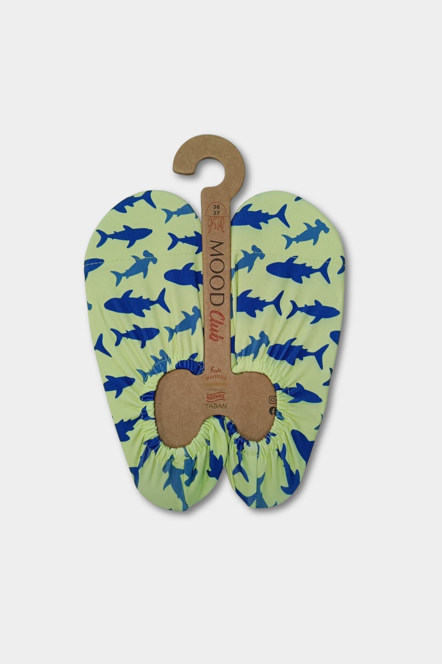 Lime Green Shark Print Anti-Slip Pool Shoes | Unisex Quick-Dry Aqua Swim Shoes