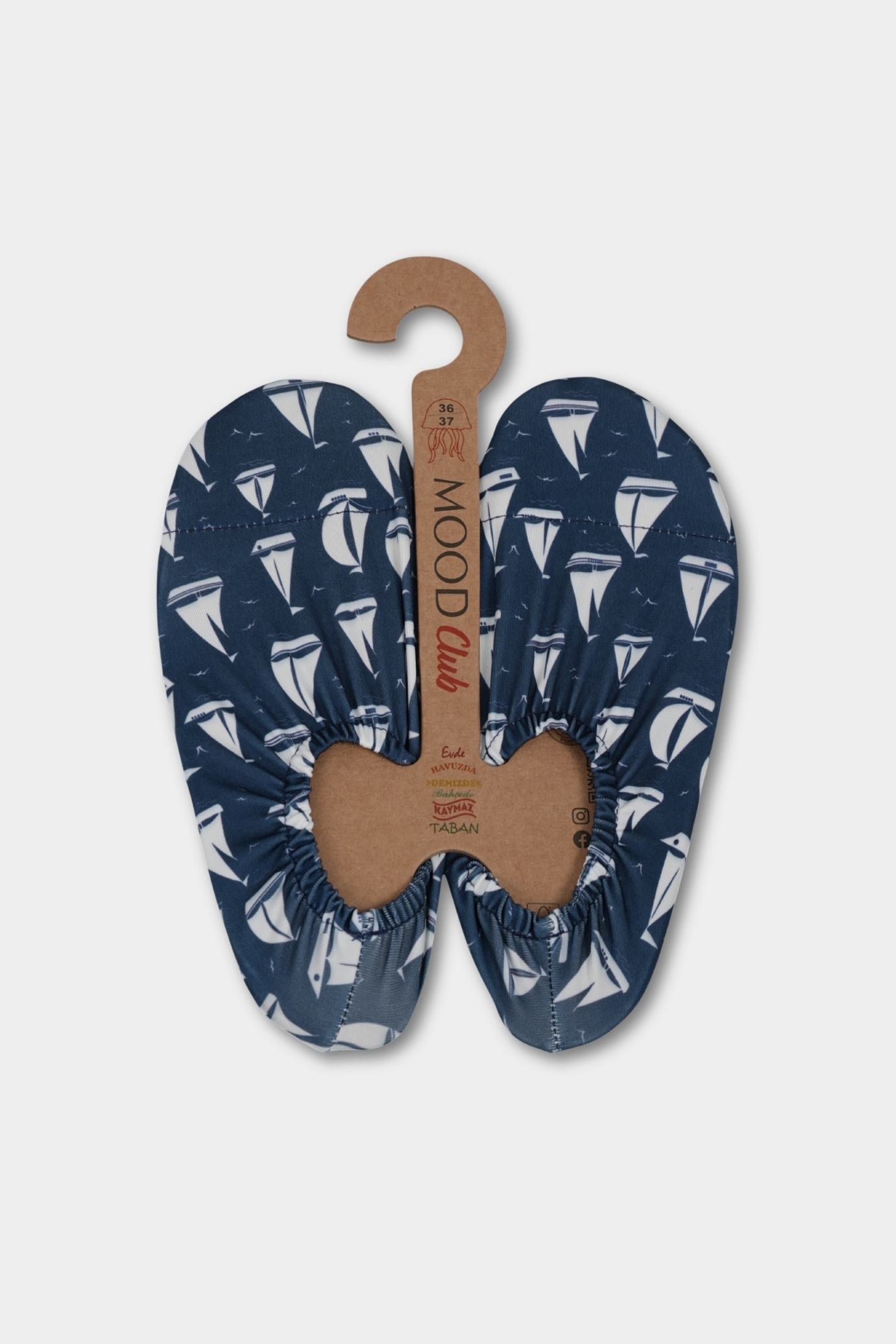 Navy Sailboat Anti-Slip Pool Shoes | Nautical Quick-Dry Adult Aqua Shoes