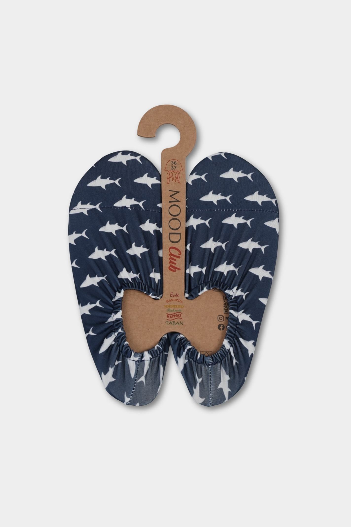 Navy Shark Print Anti-Slip Pool Shoes | Quick-Dry Adult Aqua Shoes