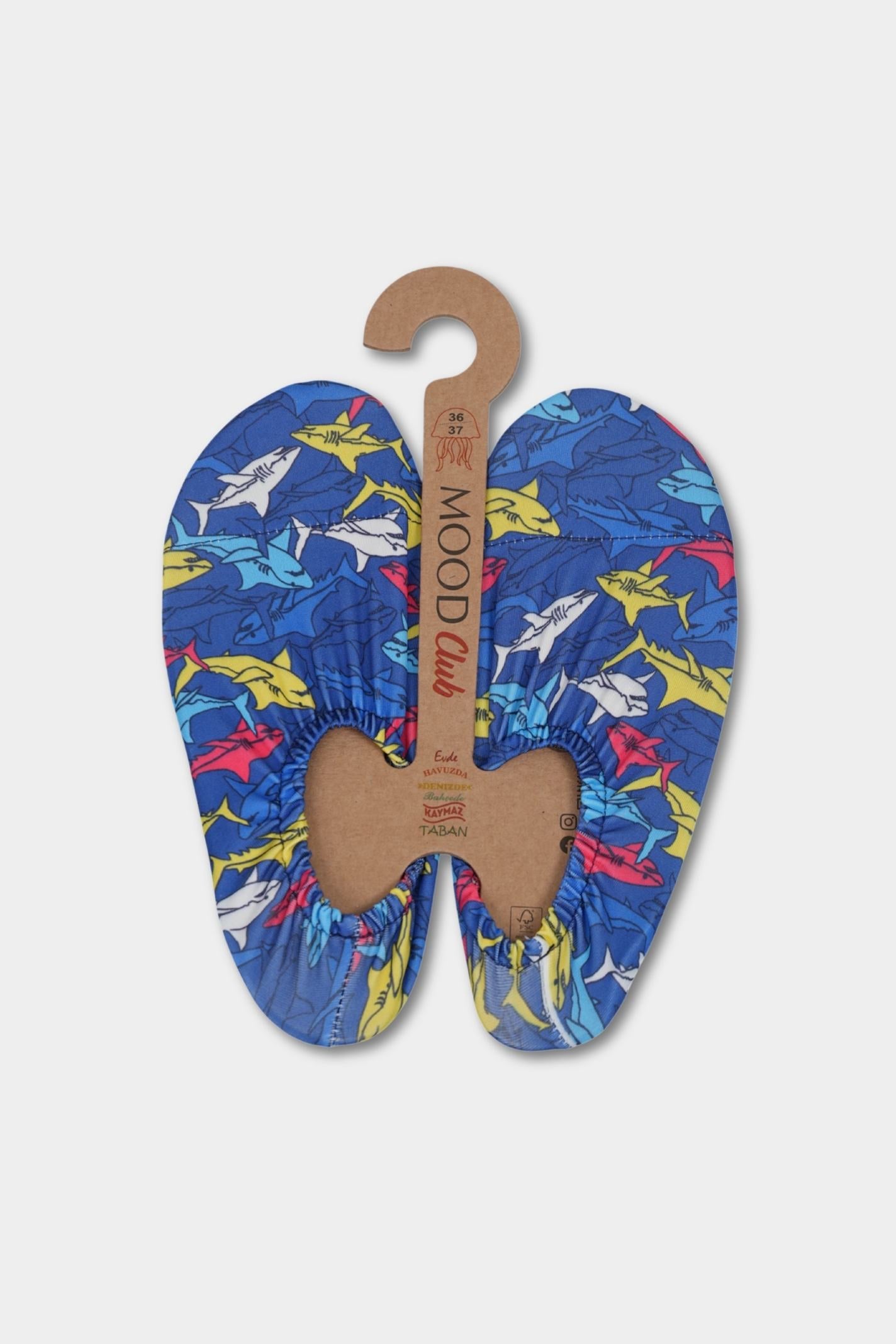 Ocean Blue Shark Print Anti-Slip Pool Shoes | Quick-Dry Adult Aqua Shoes