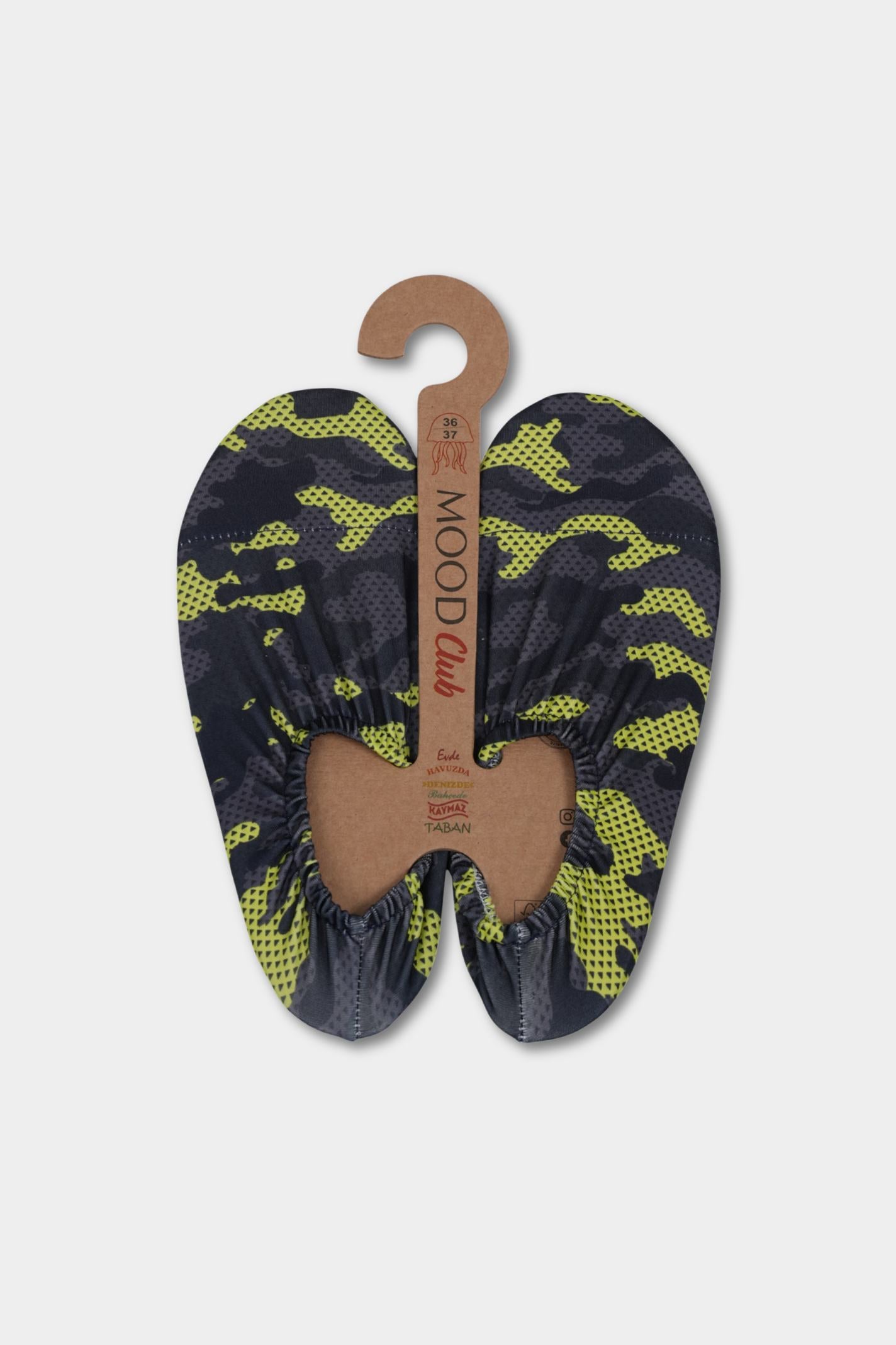 Neon Grey Camo Anti-Slip Pool Shoes | Quick-Dry Indoor & Poolside Aqua Shoes
