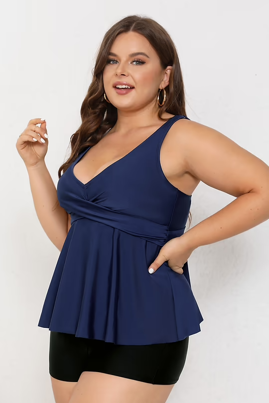 BAE Blue Wrapped Tankini Top & Black High-Rise Boy Shorts Set