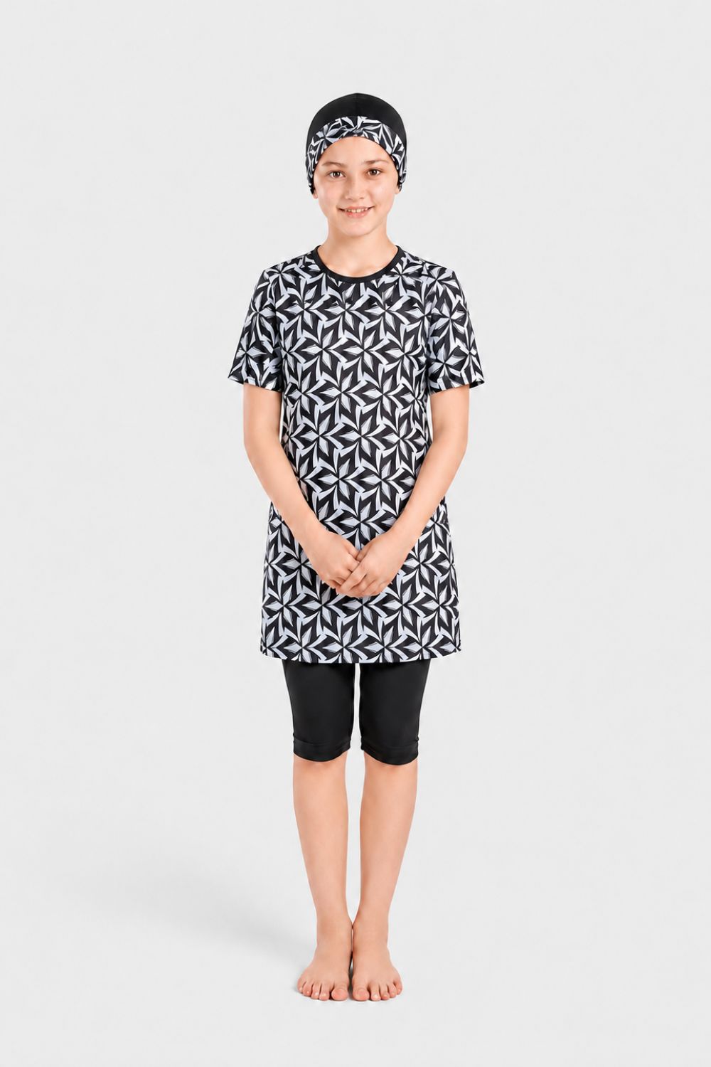 Girls' Monochrome Leaf Swimwear