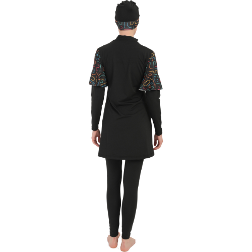 4-Piece Set Full Hijab Printed Design Long Sleeve Ruffled Pleated Flexible Burkini M-2XL