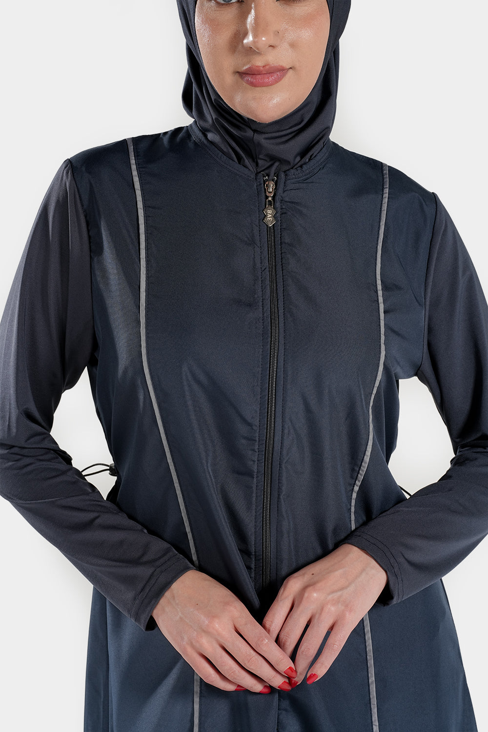 Extra long BAE Modest burkini Islamic swimwear with hijab, featuring full coverage and a comfortable fit for modest swimming.