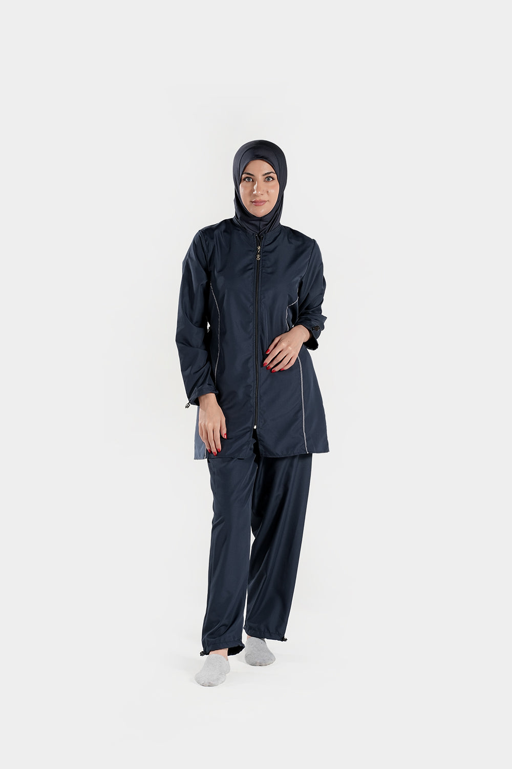 Modest BAE Modest burkini swimsuit with half-length sleeves and hijab, designed for full coverage and comfort during swimming.