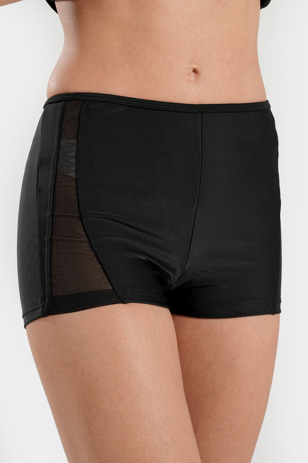BAE Modest two-piece tankini set with matching shorts, featuring a modest mesh side design for comfortable swimming.