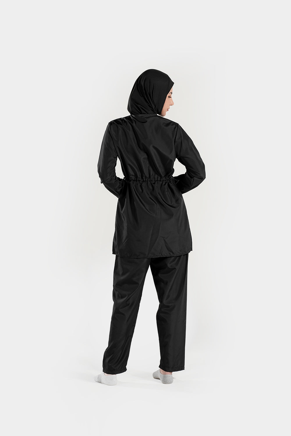 BAE Modest women's burkini featuring full sleeves, solid color, mid-length design, and matching hijab for modest swimwear.
