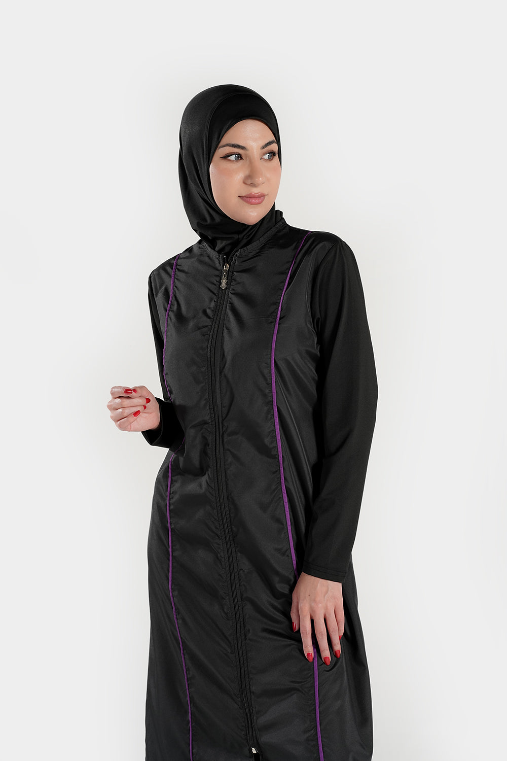 Extra long BAE Modest burkini Islamic swimwear with matching hijab, full coverage swimsuit for modest swimming.