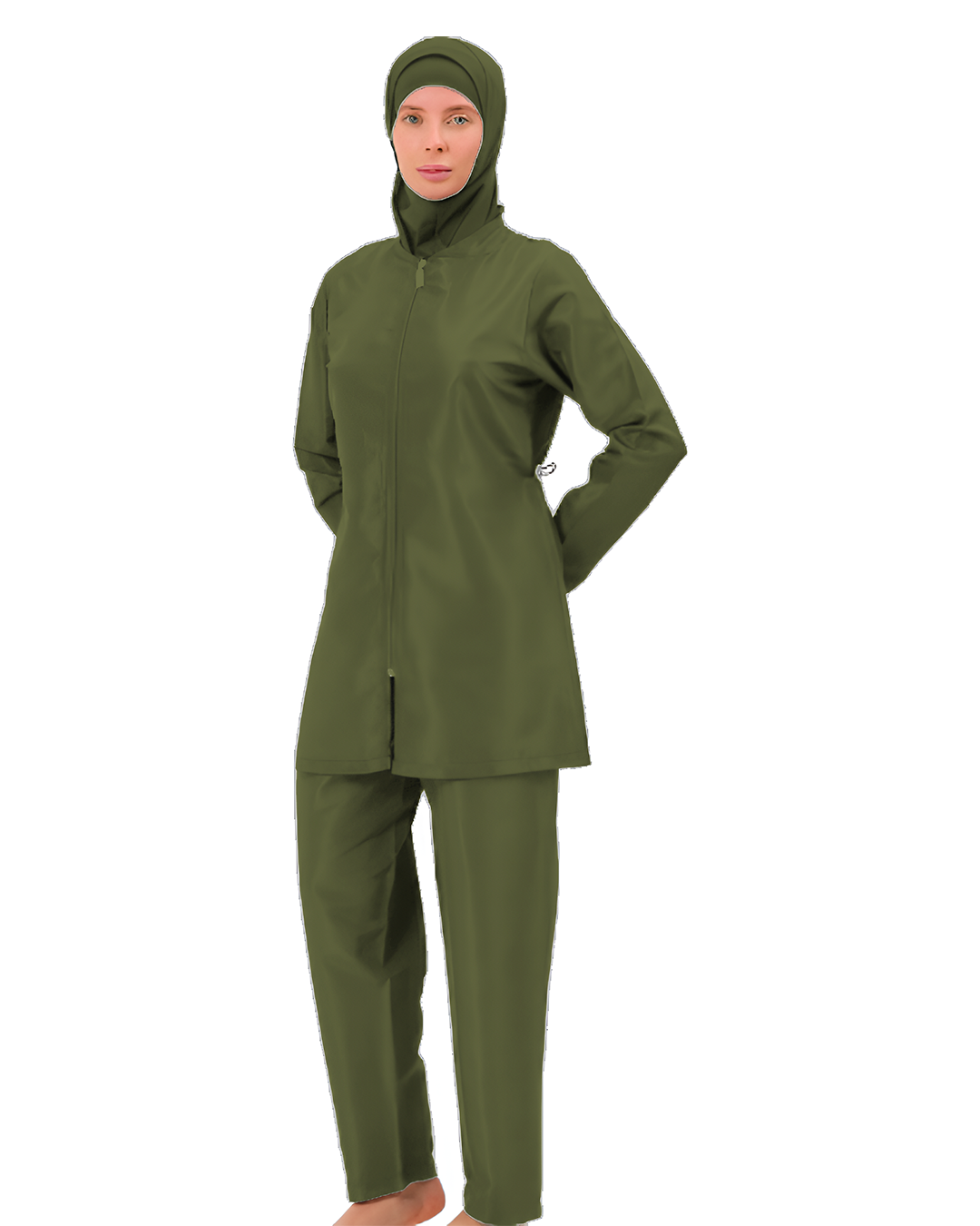 BAE Modest Women's Mid Length Full Sleeves Solid Color Burkini Swimwear S-2XL with Hijab - 1017