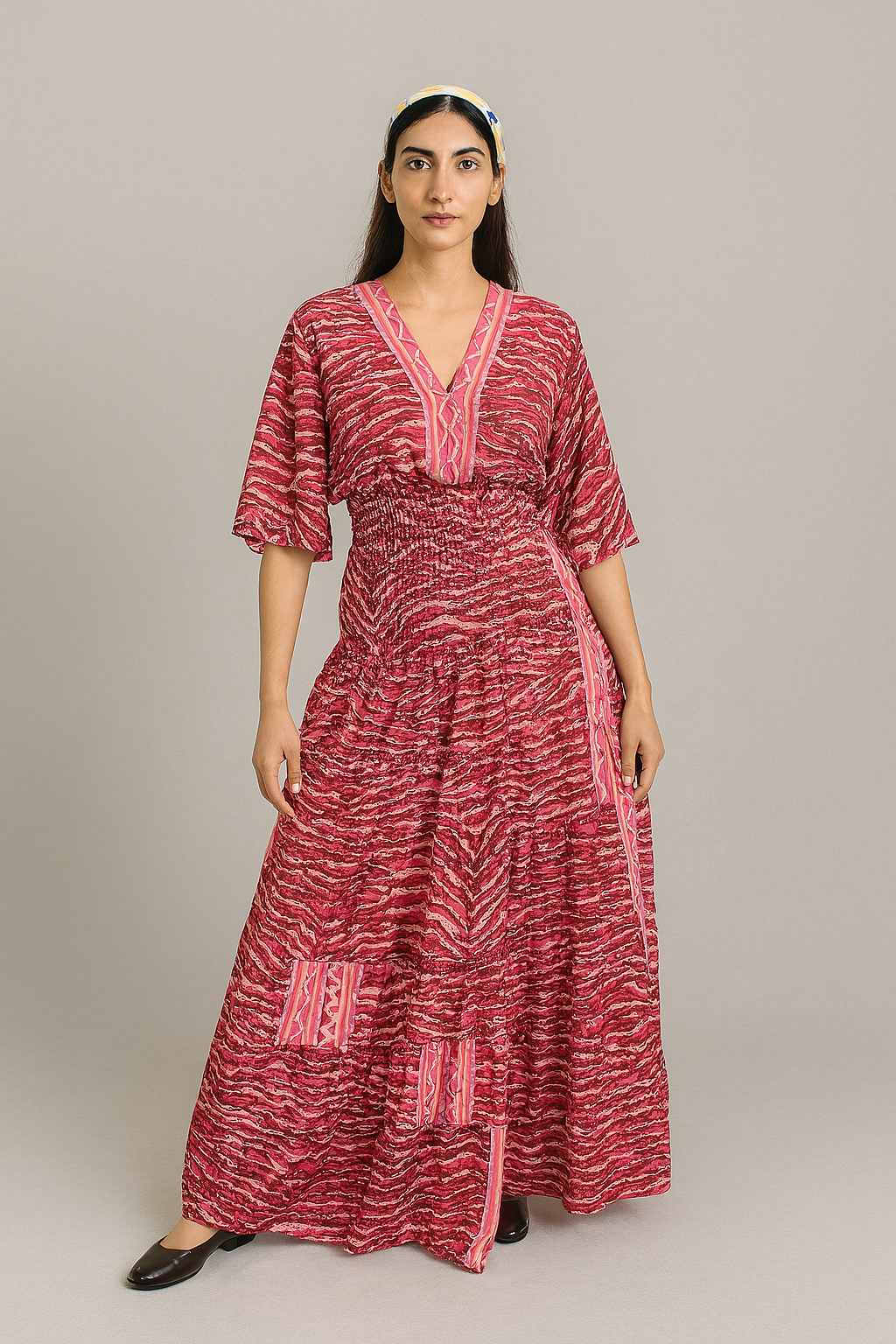 Vibrant Maroon Tropical Design Top & Bottom