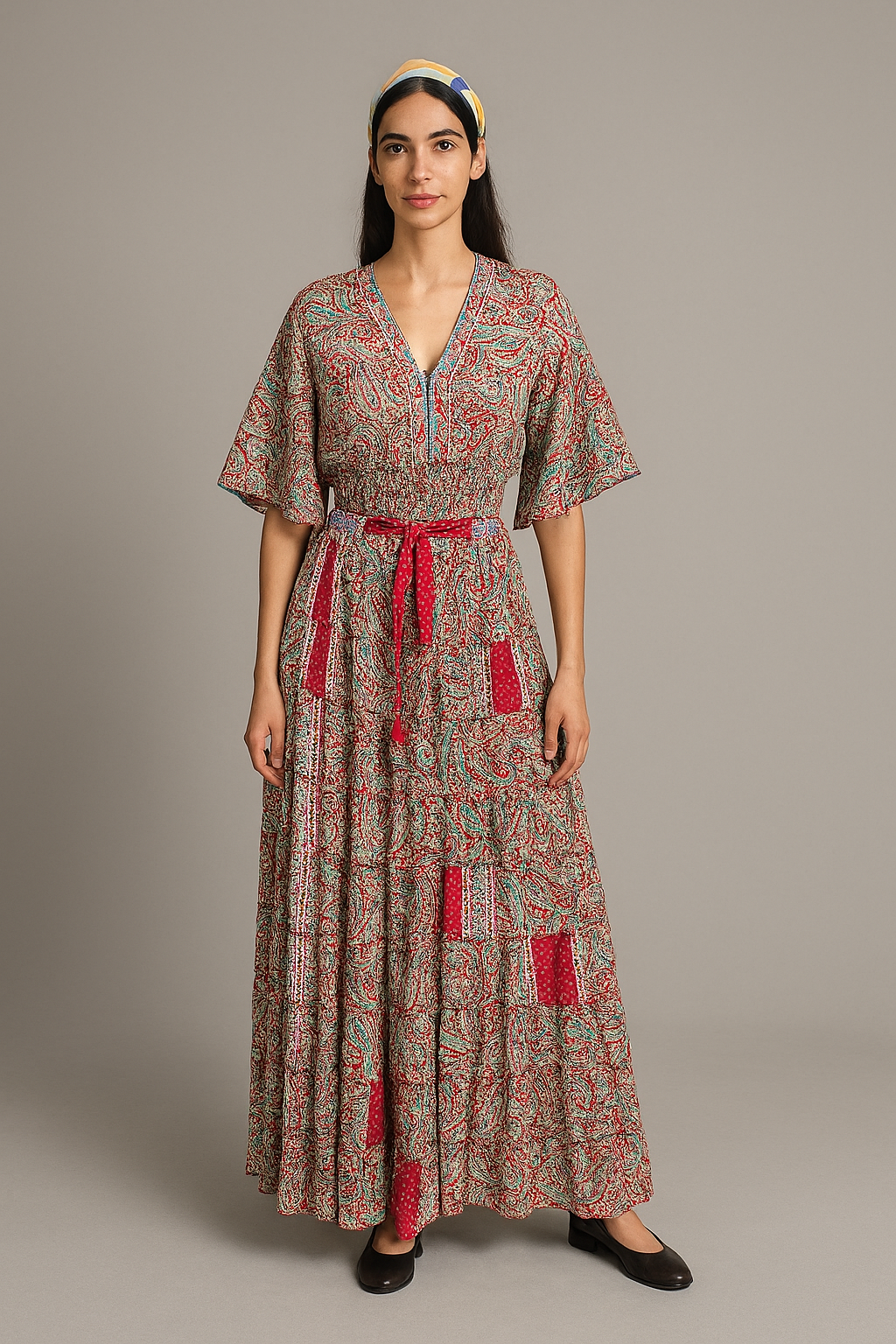 Red and Maroon Tropical Design Top & Bottom