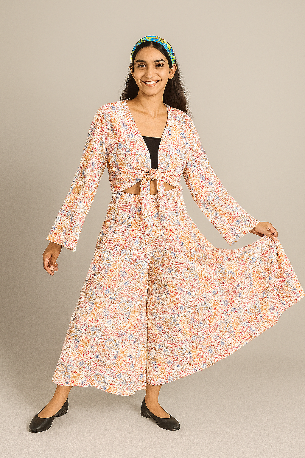 Peach Tropical Design Top & Bottom