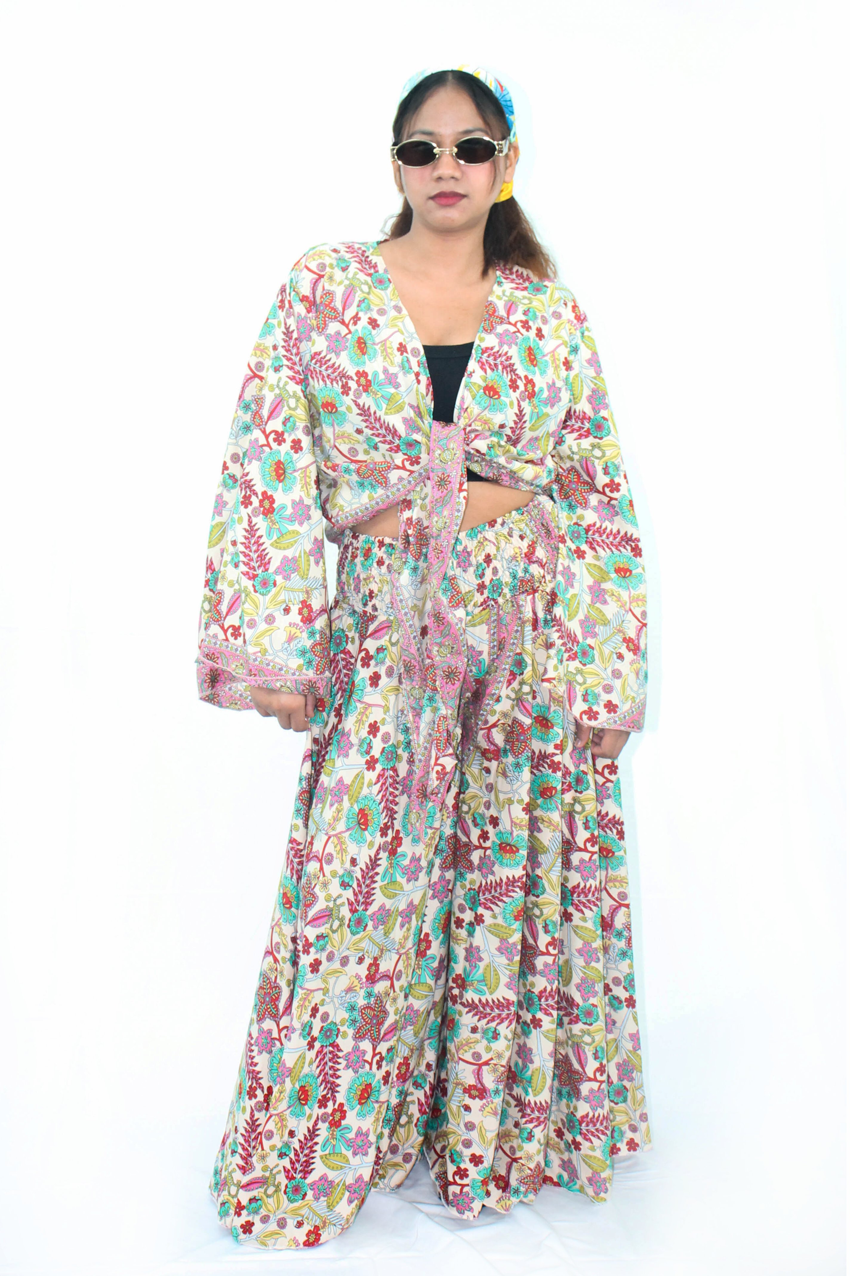 Beige and Red Tropical Design Top & Bottom