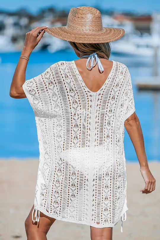 BAE White Lace-Up Mini Cover-Up Dress
