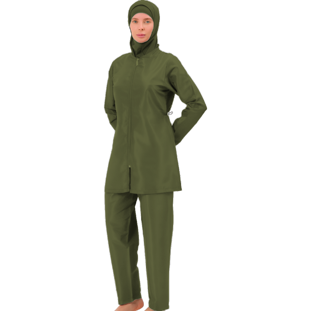 BAE Modest Women's Mid Length Full Sleeves Solid Color Burkini Swimwear S-10XL with Hijab - 1017