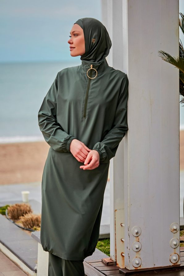 Teal Elegant Woven Full Burkini Swimwear
