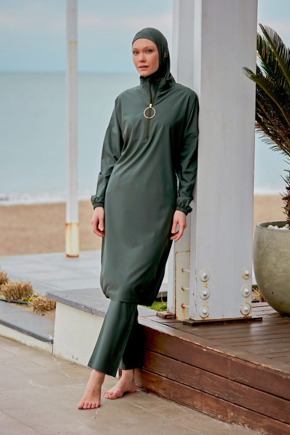 Teal Elegant Woven Full Burkini Swimwear