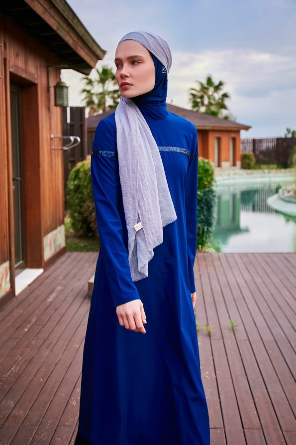 Blue 4-Piece Parachute Full-Coverage Modest Swimwear with Hijab