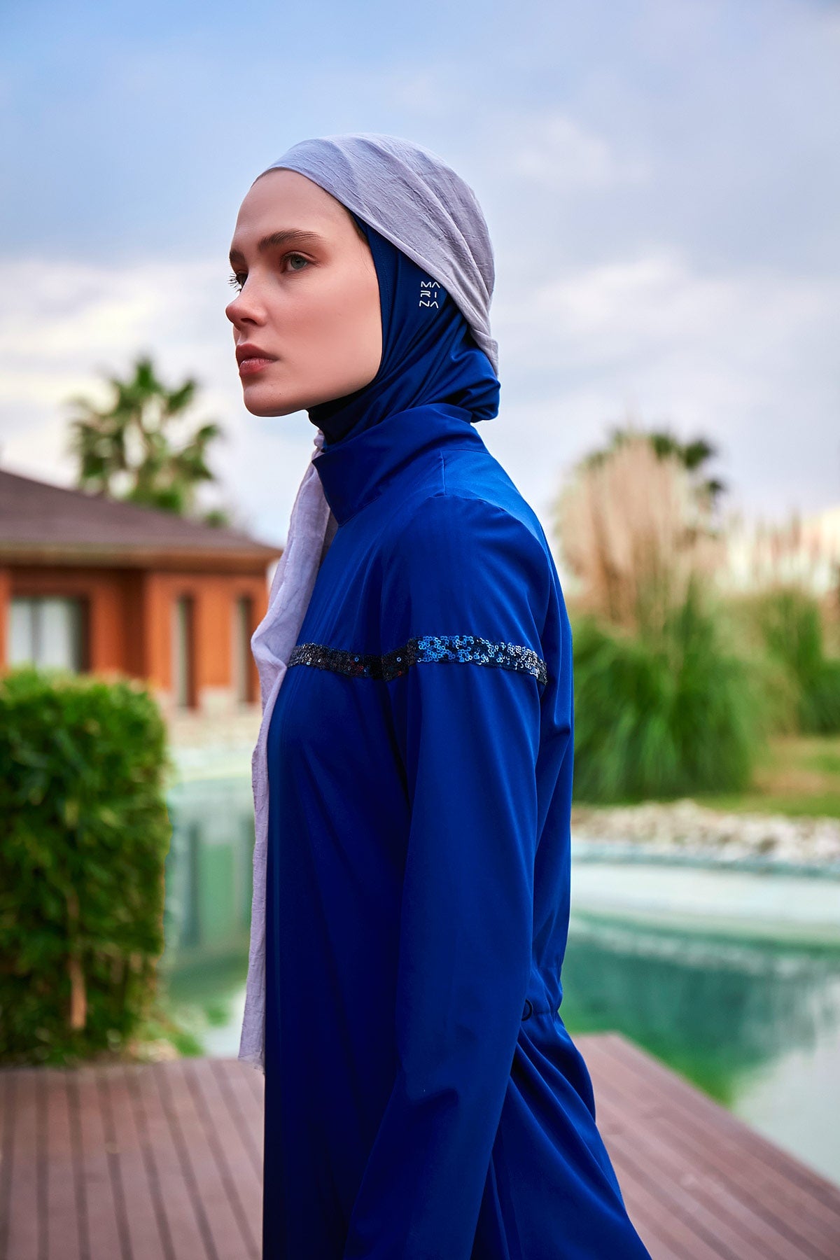 Blue 4-Piece Parachute Full-Coverage Modest Swimwear with Hijab