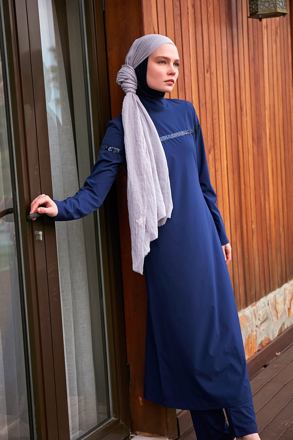 Blue 4-Piece Parachute Full-Coverage Modest Swimwear with Hijab