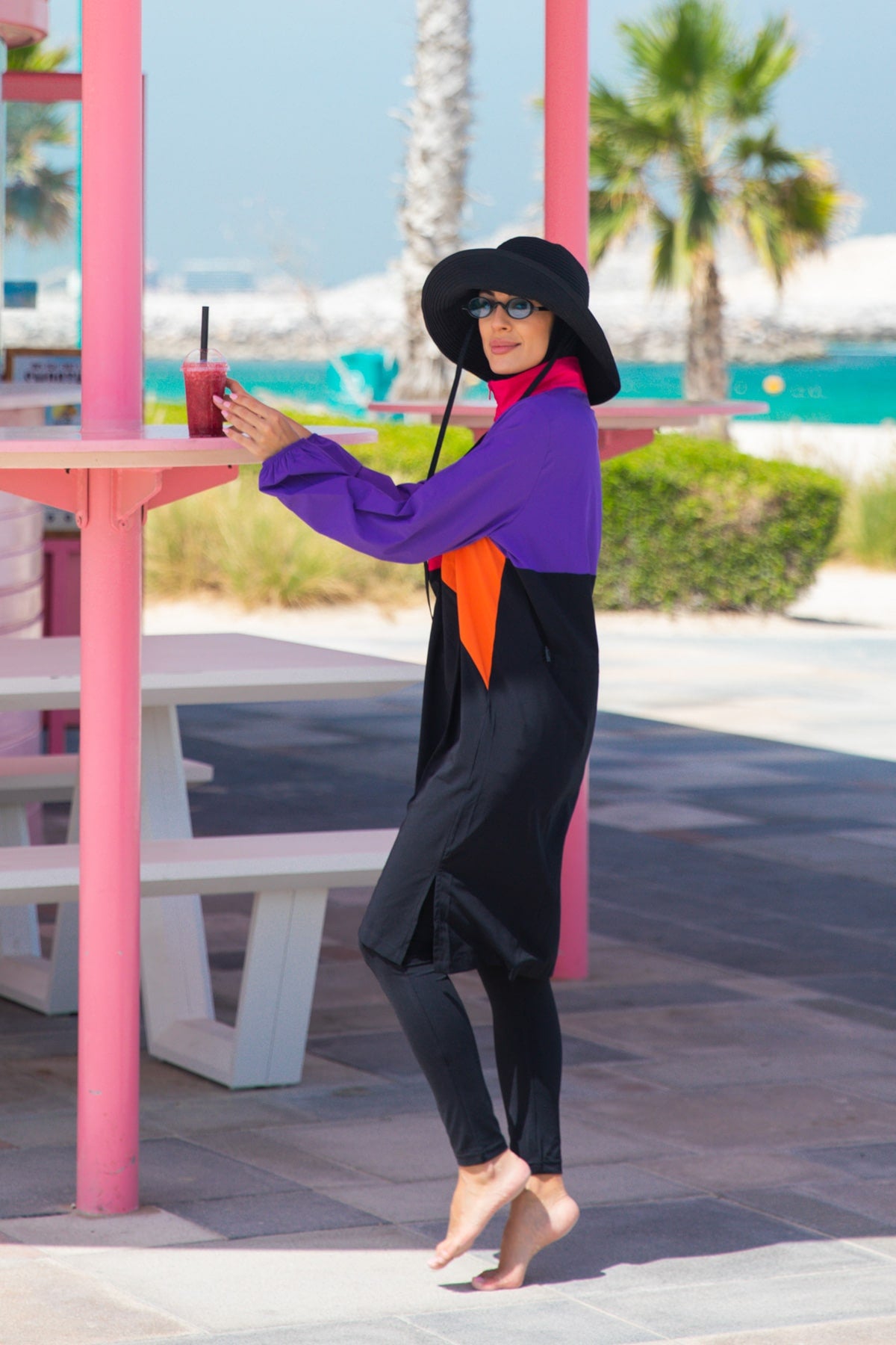 Purple, Pink & Orange 4-Piece Parachute Full-Coverage Modest Swimwear with Hijab