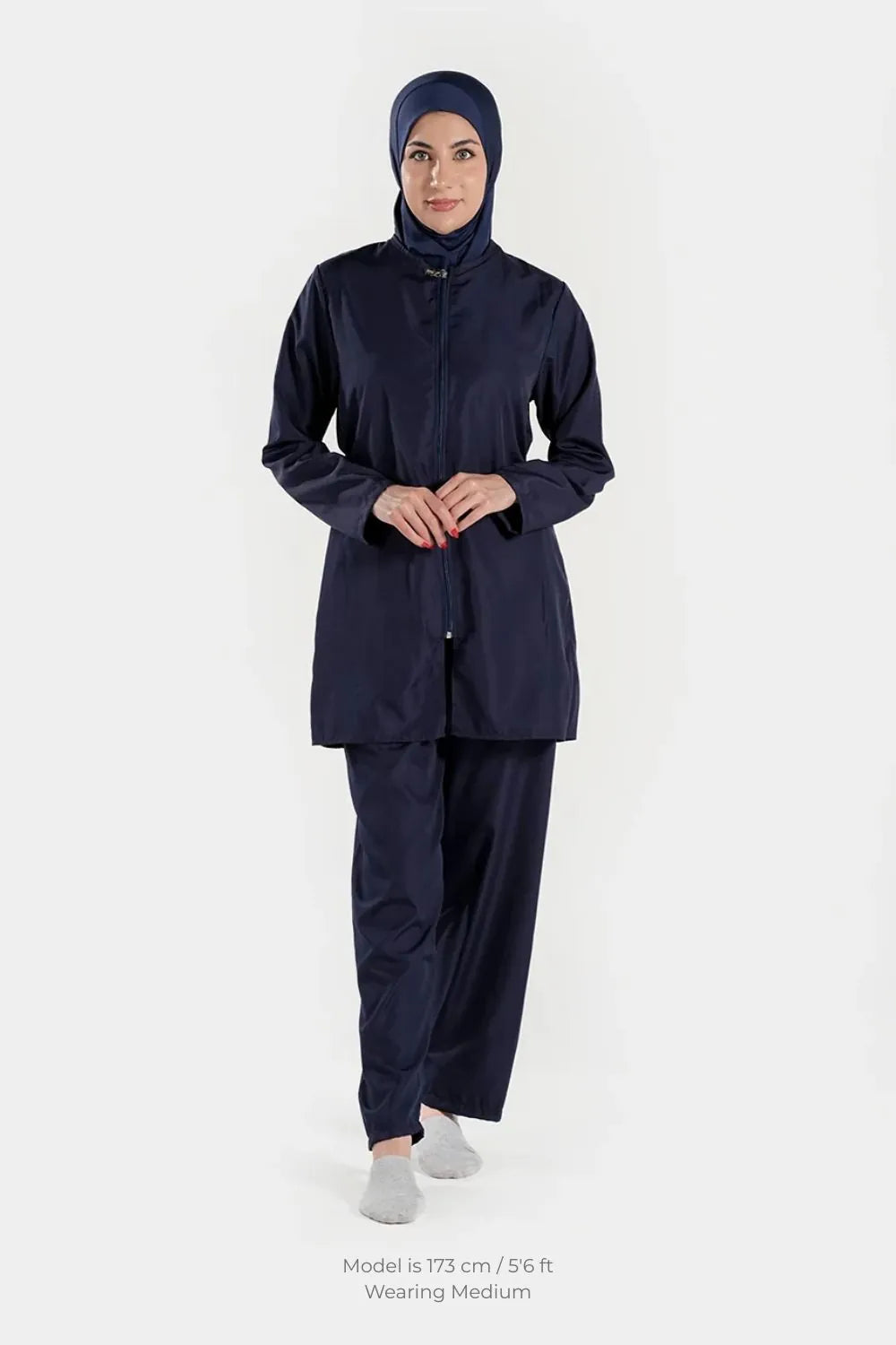 BAE Modest women's full-length burkini swimwear with long sleeves, solid color and hijab, available in sizes S to 2XL.
