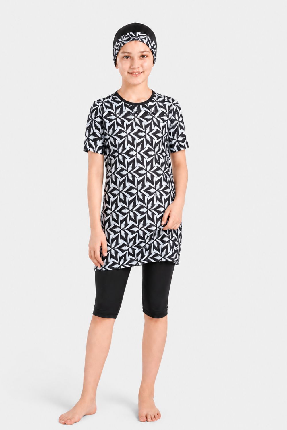 Girls' Monochrome Leaf Swimwear