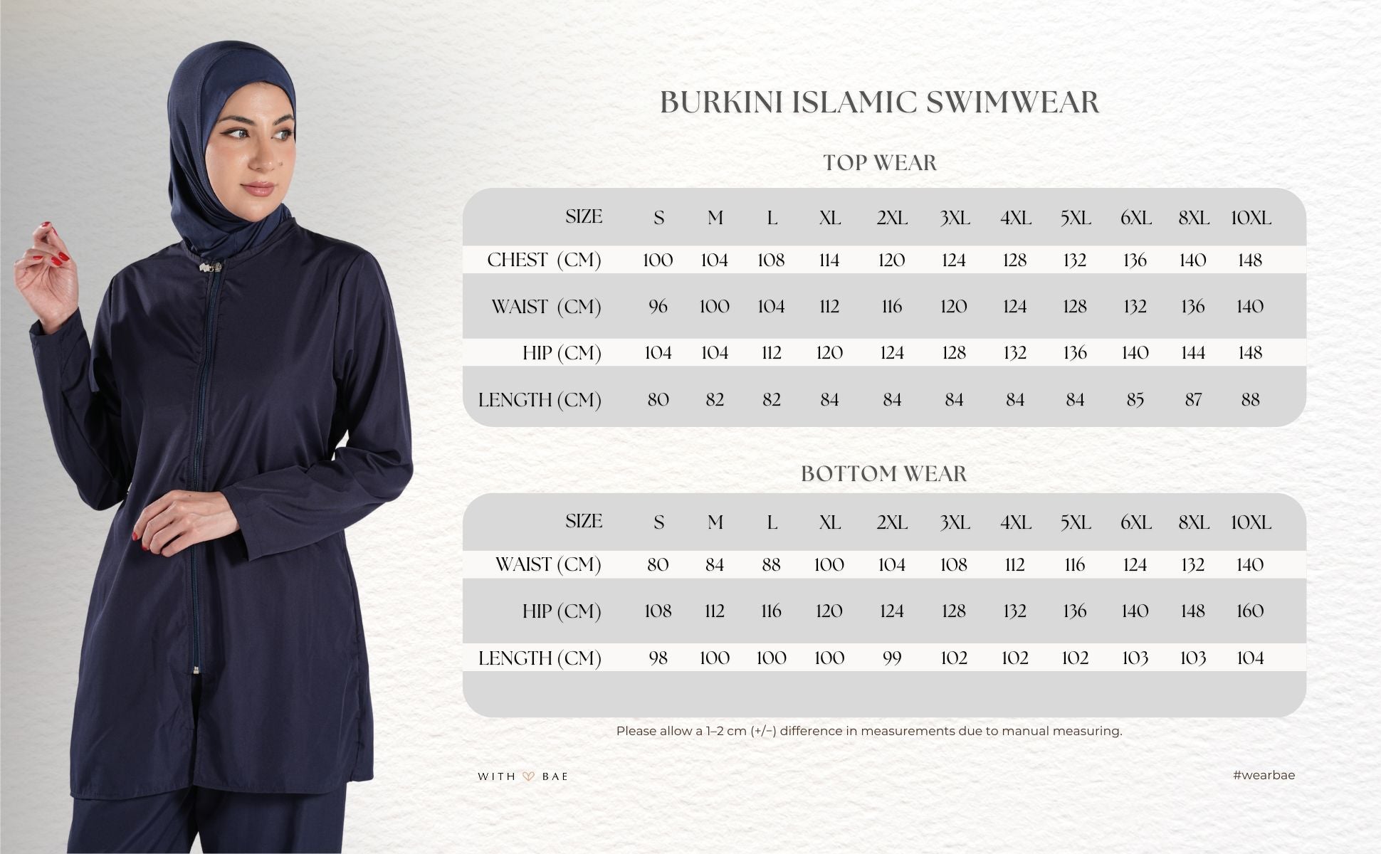 BAE Modest Women’s Mid Length Full Sleeves Solid Color Modest Swimwear Full Coverage Plus Size with Hijab 6XL - 10XL
