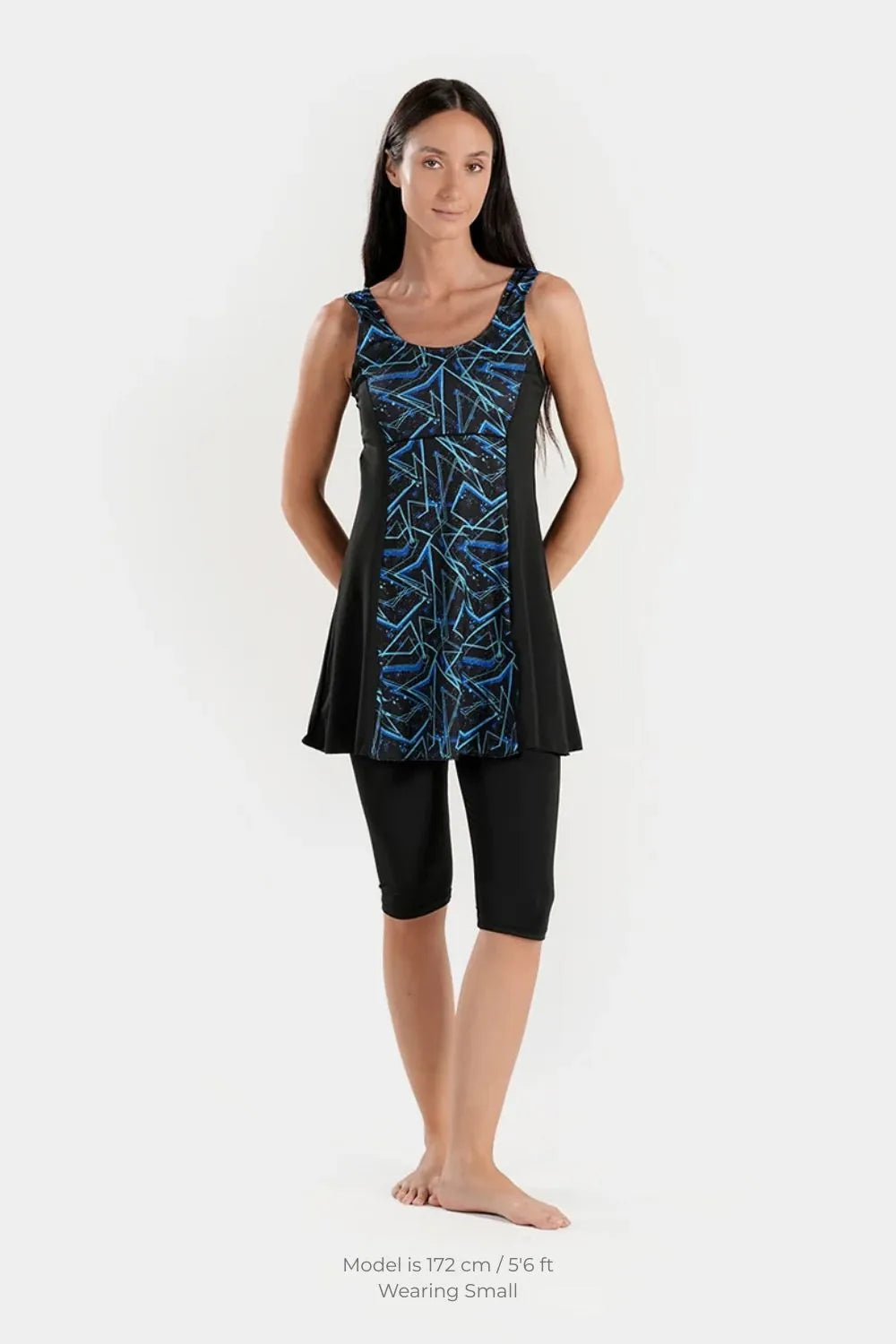 Women’s Modest 2-Piece Swim Dress Navy Blue with Pink / 2XL