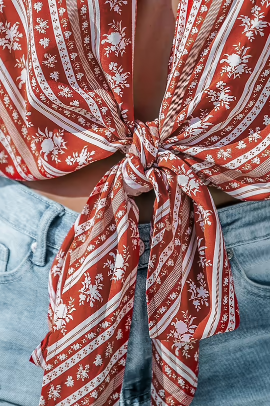 BAE Red Open Front Tie-Waist Boho Cover-Up Top